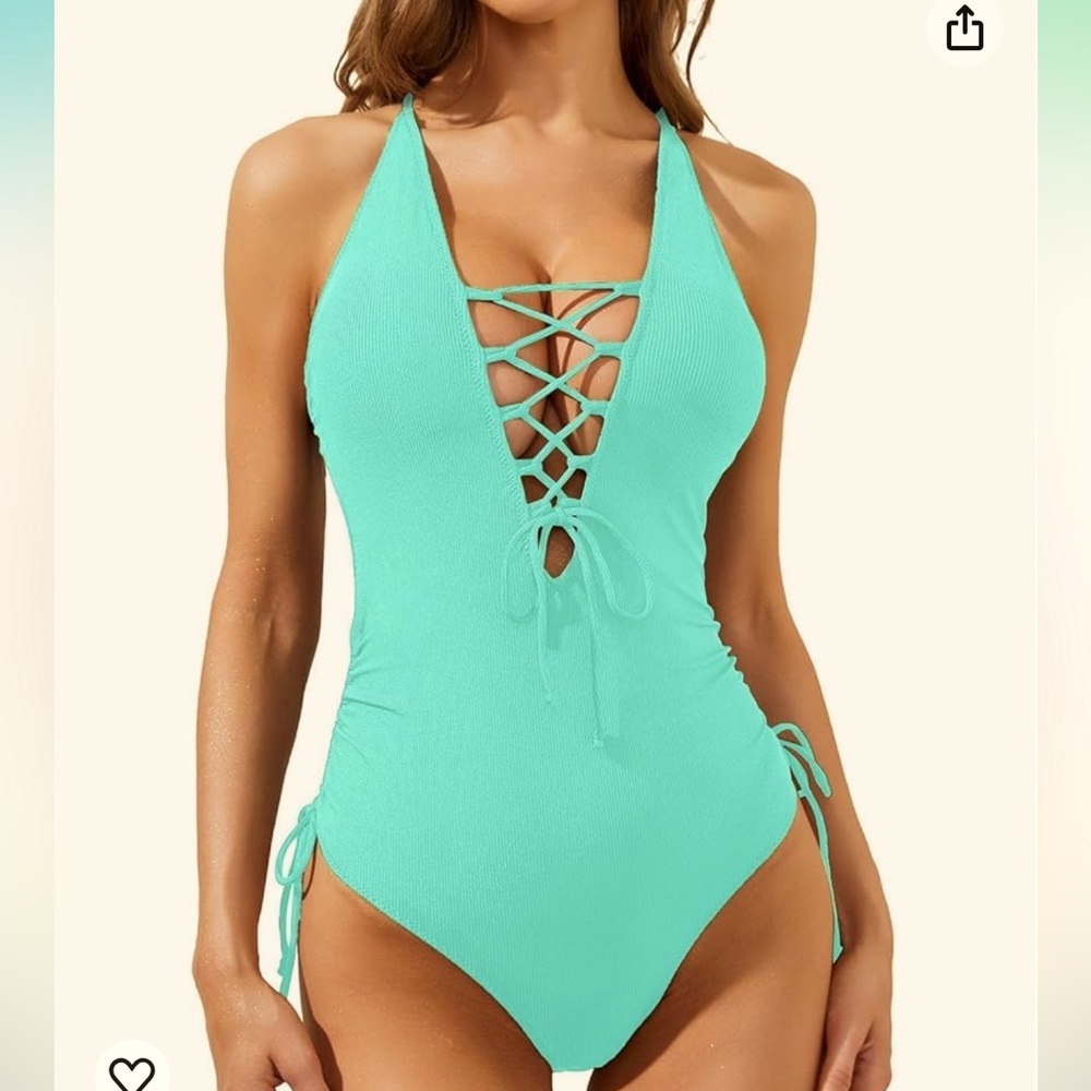 Holipick Women Sexy One Piece Bathing Suit Lace Up Swimsuit Plunge Swimwear